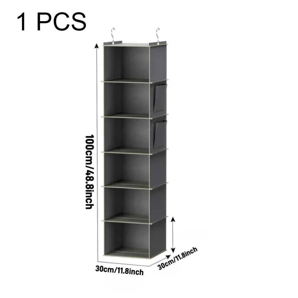 1Pcs Foldable Closet Organizer 6-Shelf Storage Rack with 2 Hooks - for Shoes Caps Clothes Pants Space Saving Closet Organizer