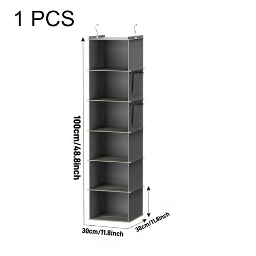 1Pcs Foldable Closet Organizer 6-Shelf Storage Rack with 2 Hooks - for Shoes Caps Clothes Pants Space Saving Closet Organizer