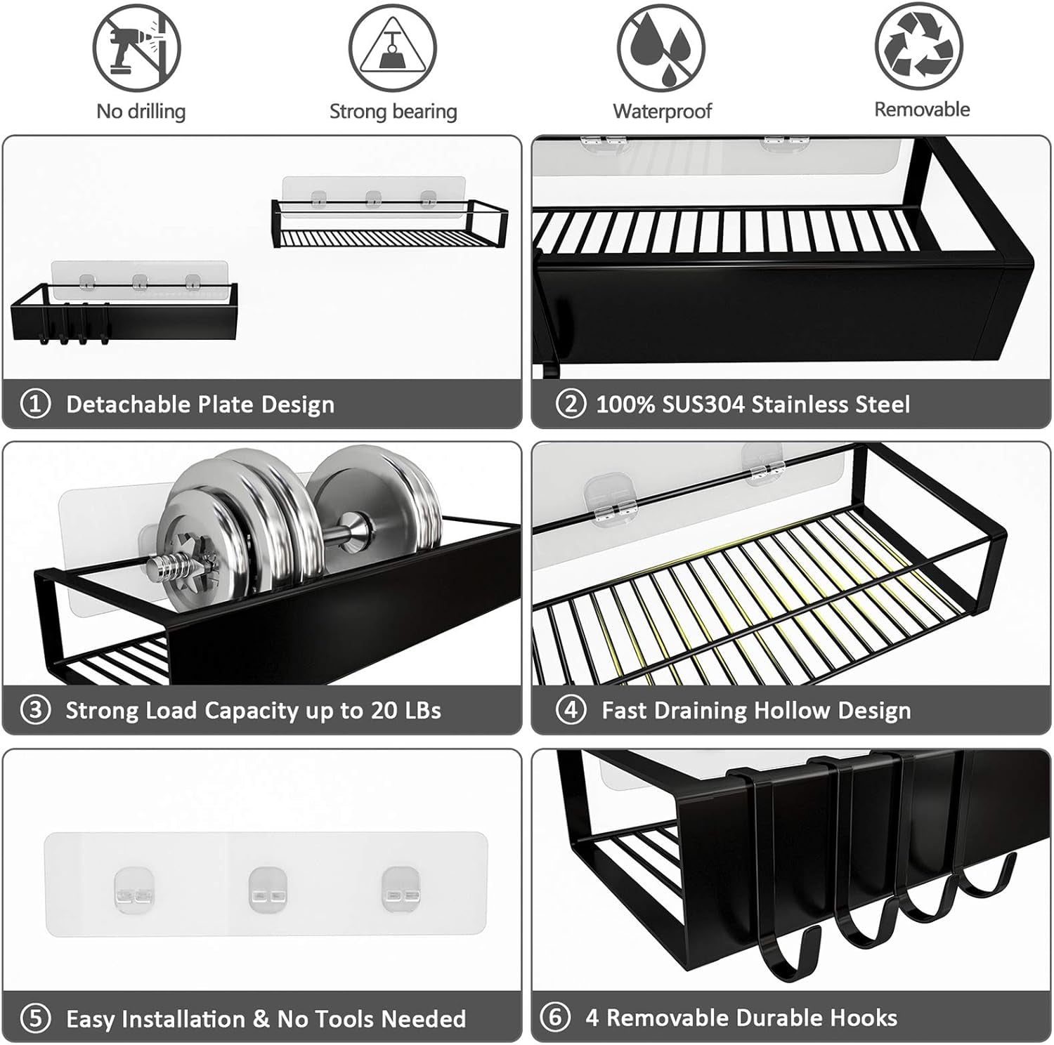 Adhesive Shower Caddy (No Drill)