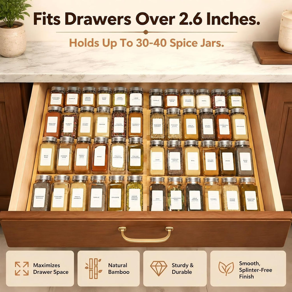 Expandable Bamboo Spice Drawer Organizer 
