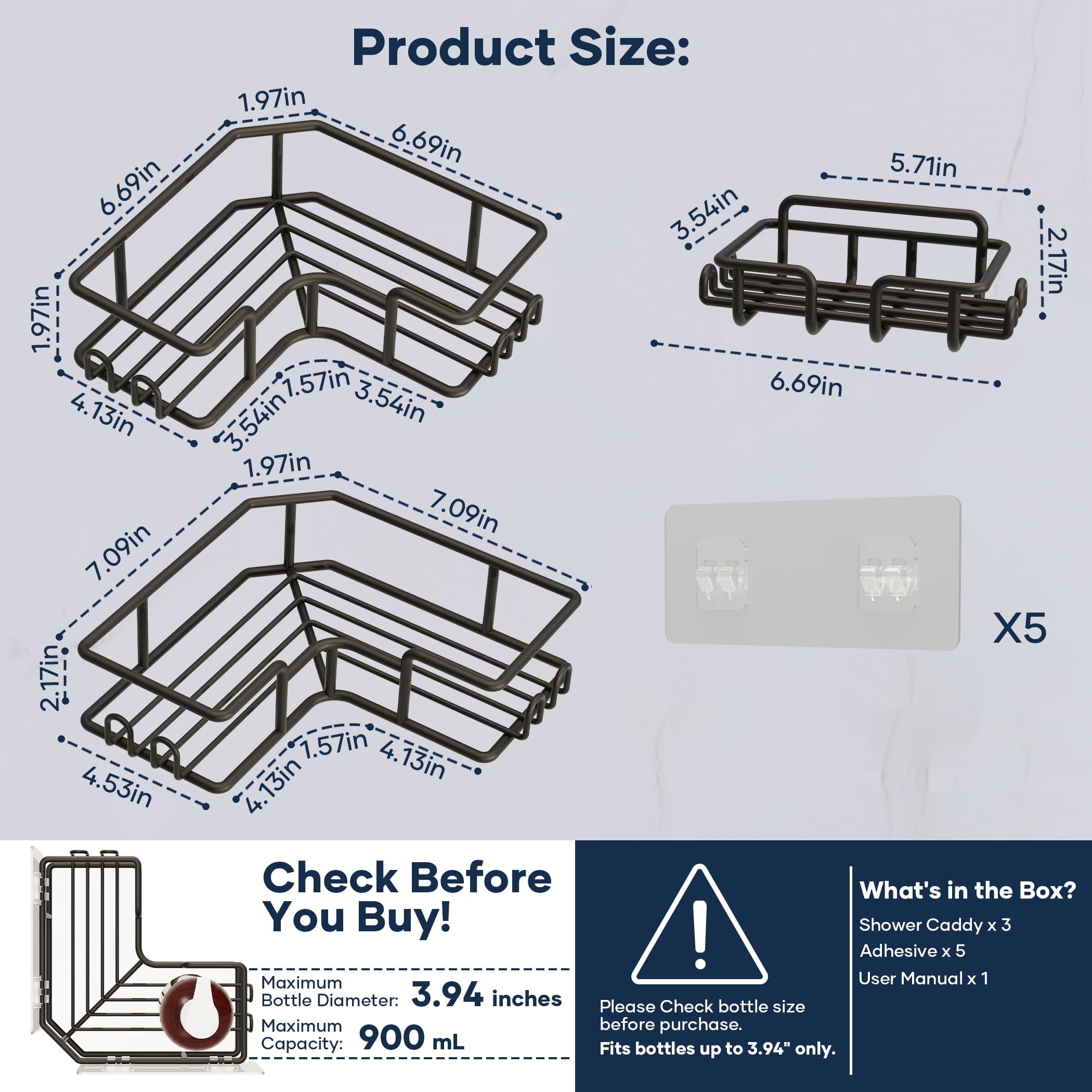 Adhesive Corner Shower Caddy (No Drill)