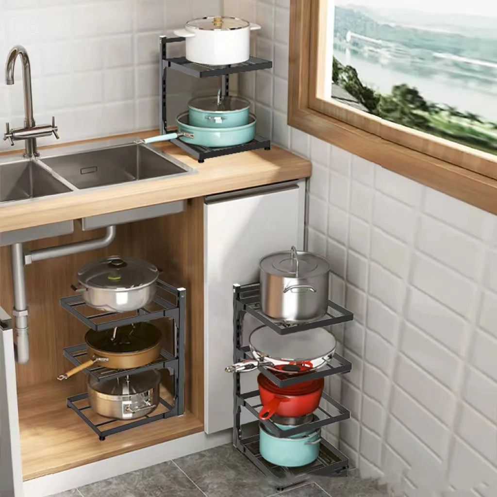 Adjustable 4-Tier Pot & Pan Storage Rack