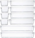 Clear Plastic Drawer Organizer Tray for Vanity Cabinet (Set of 10),Storage Tray for Makeup, Kitchen Utensils, Jewelries, and Gadgets