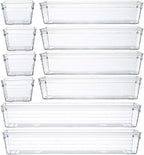 Clear Plastic Drawer Organizer Tray for Vanity Cabinet (Set of 10),Storage Tray for Makeup, Kitchen Utensils, Jewelries, and Gadgets