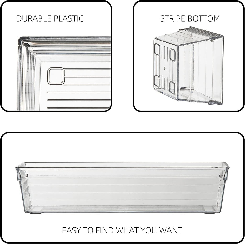 Clear Plastic Drawer Organizer Tray for Vanity Cabinet (Set of 10),Storage Tray for Makeup, Kitchen Utensils, Jewelries, and Gadgets