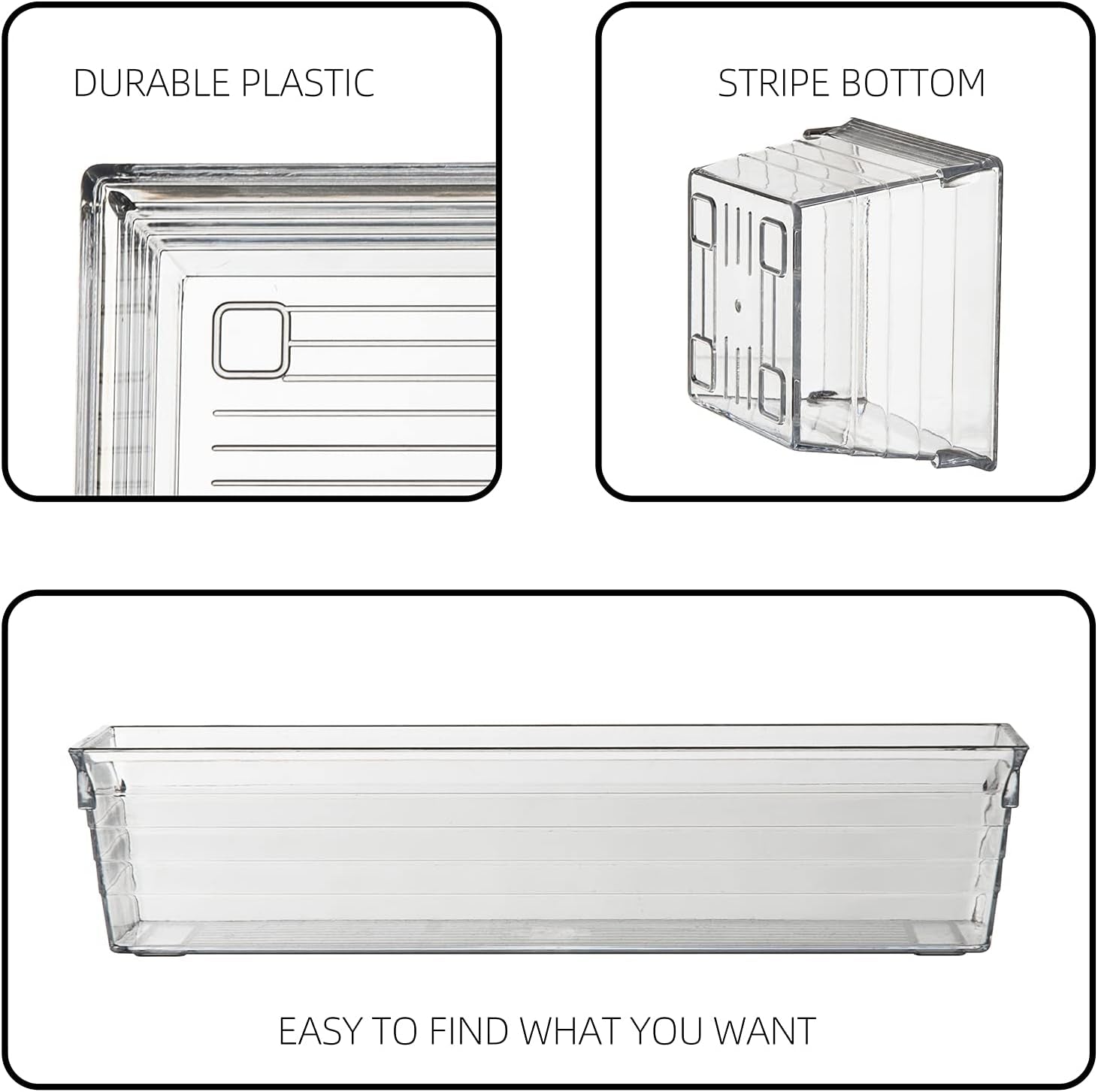 Clear Plastic Drawer Organizer Tray for Vanity Cabinet (Set of 10),Storage Tray for Makeup, Kitchen Utensils, Jewelries, and Gadgets