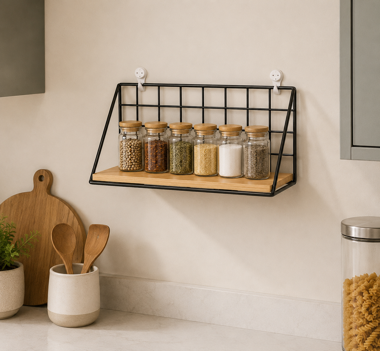 No-Drill Wooden Spice Rack (Adhesive)