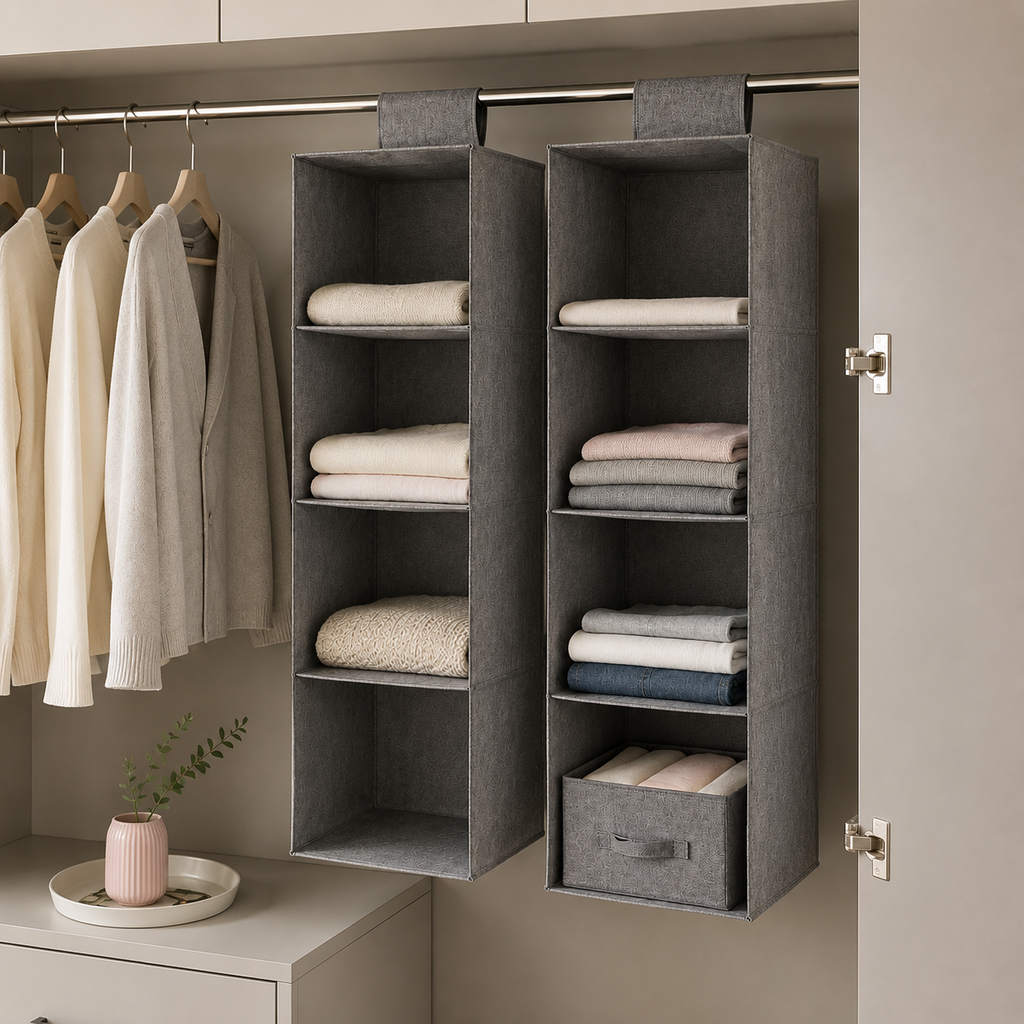 Cotton Linen Hanging Storage Bag Drawer Style Wardrobe Organizer Box Clothes Organizer Holder Collapsible Hanging Storage Shelve