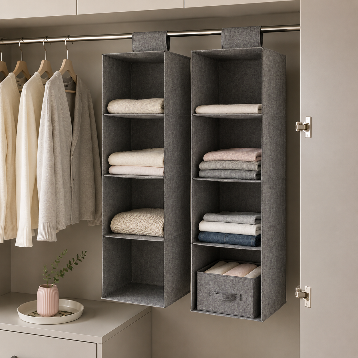 Cotton Linen Hanging Storage Bag Drawer Style Wardrobe Organizer Box Clothes Organizer Holder Collapsible Hanging Storage Shelve