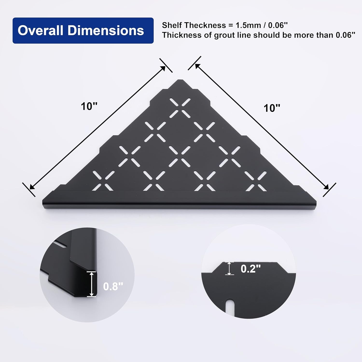 Black 10" Corner Shower Shelf