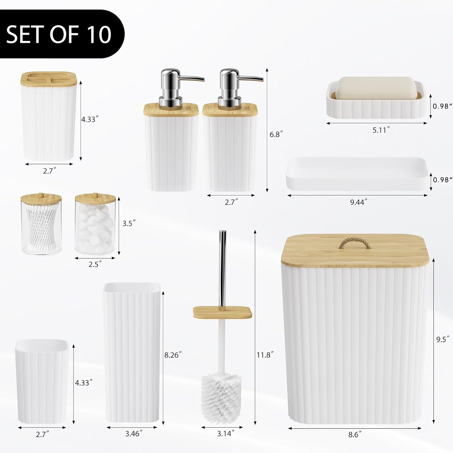 10PC White Bathroom Accessories Set