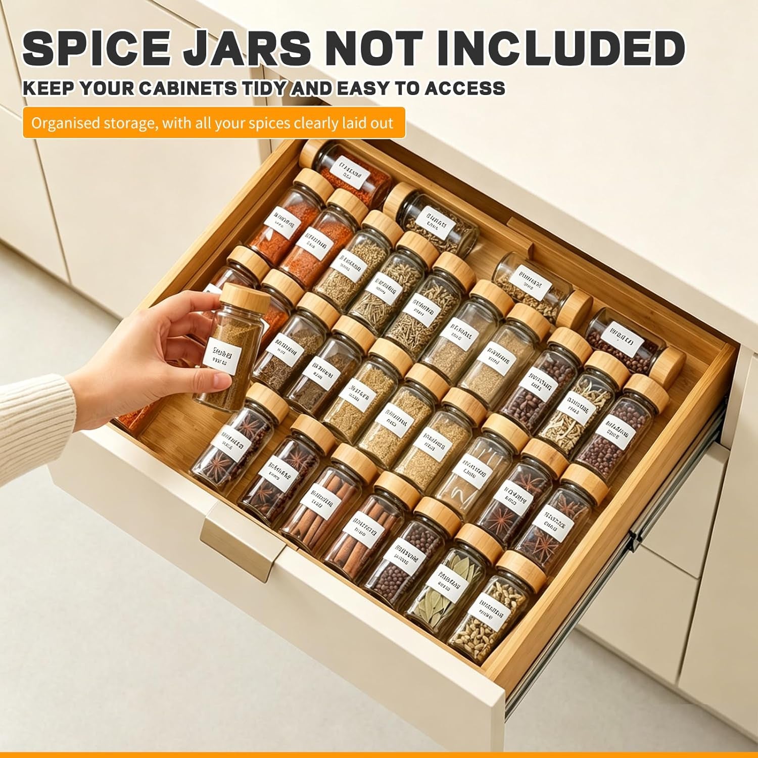 Expandable Bamboo Spice Drawer Organizer 