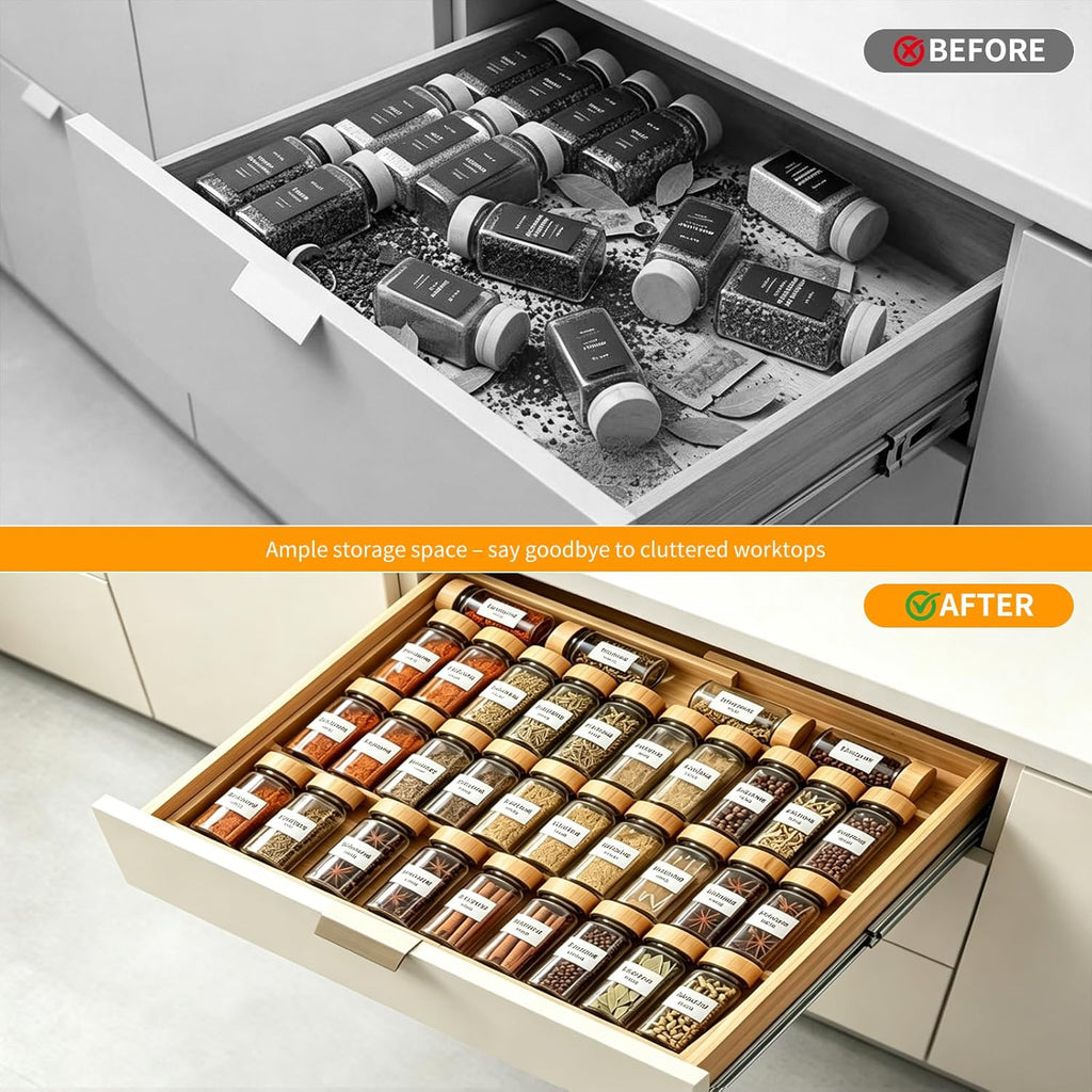Expandable Bamboo Spice Drawer Organizer 