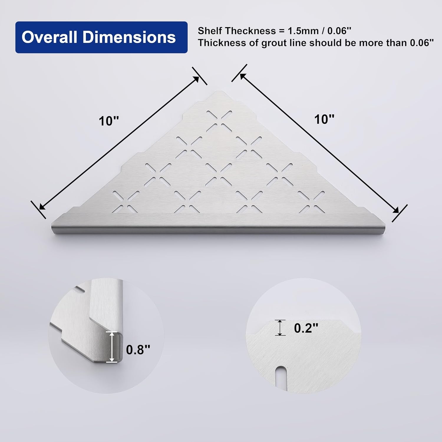 White 10" Corner Shower Shelf