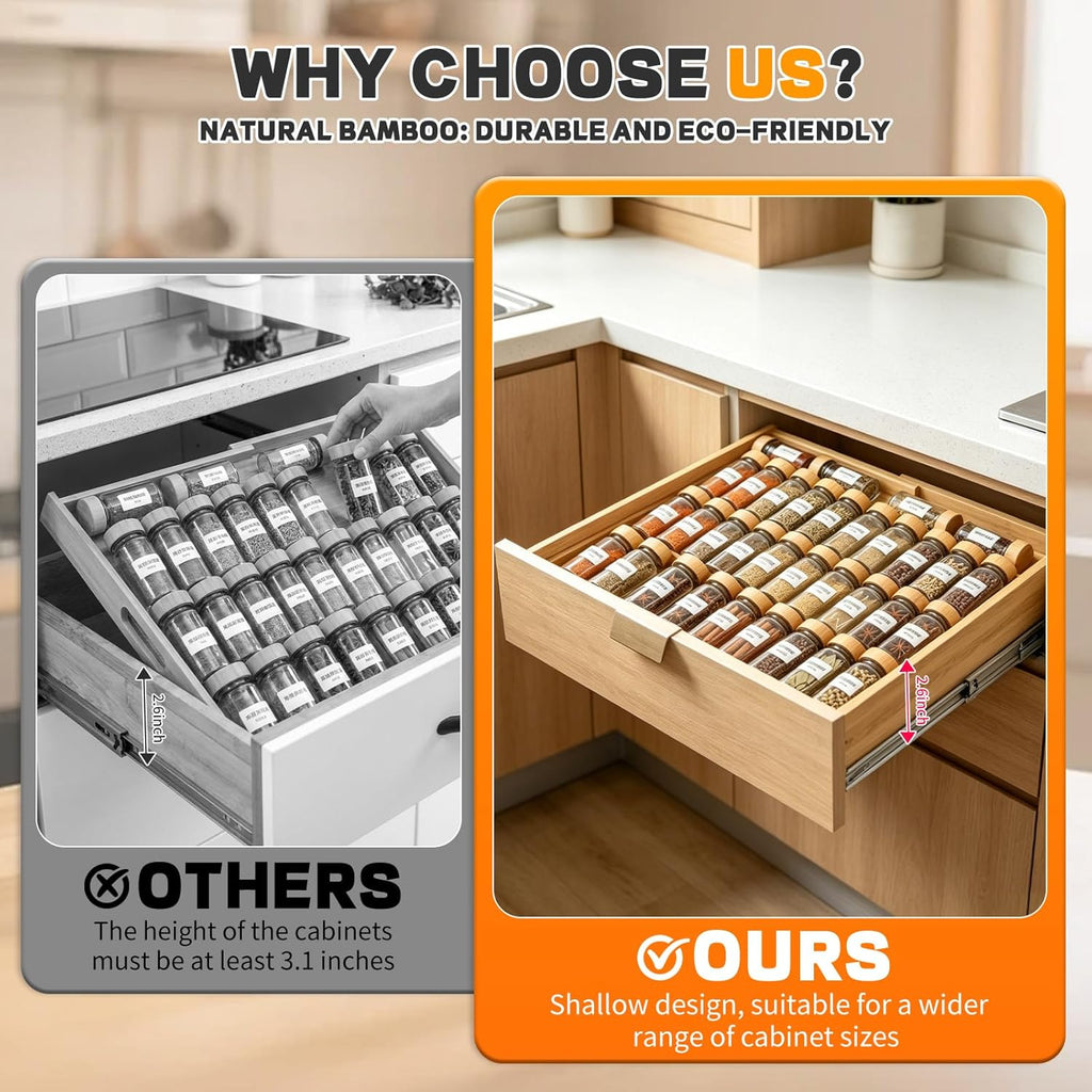 Expandable Bamboo Spice Drawer Organizer 