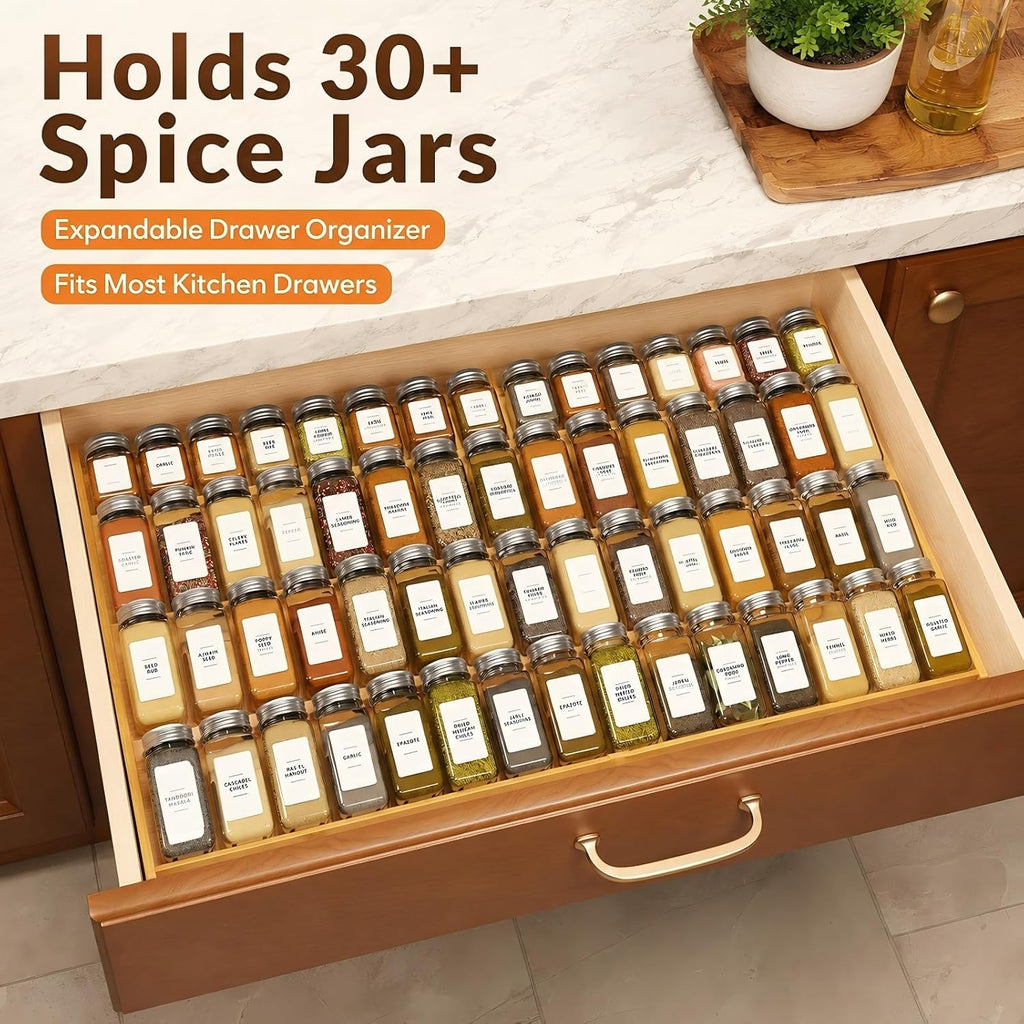 Expandable Bamboo Spice Drawer Organizer 