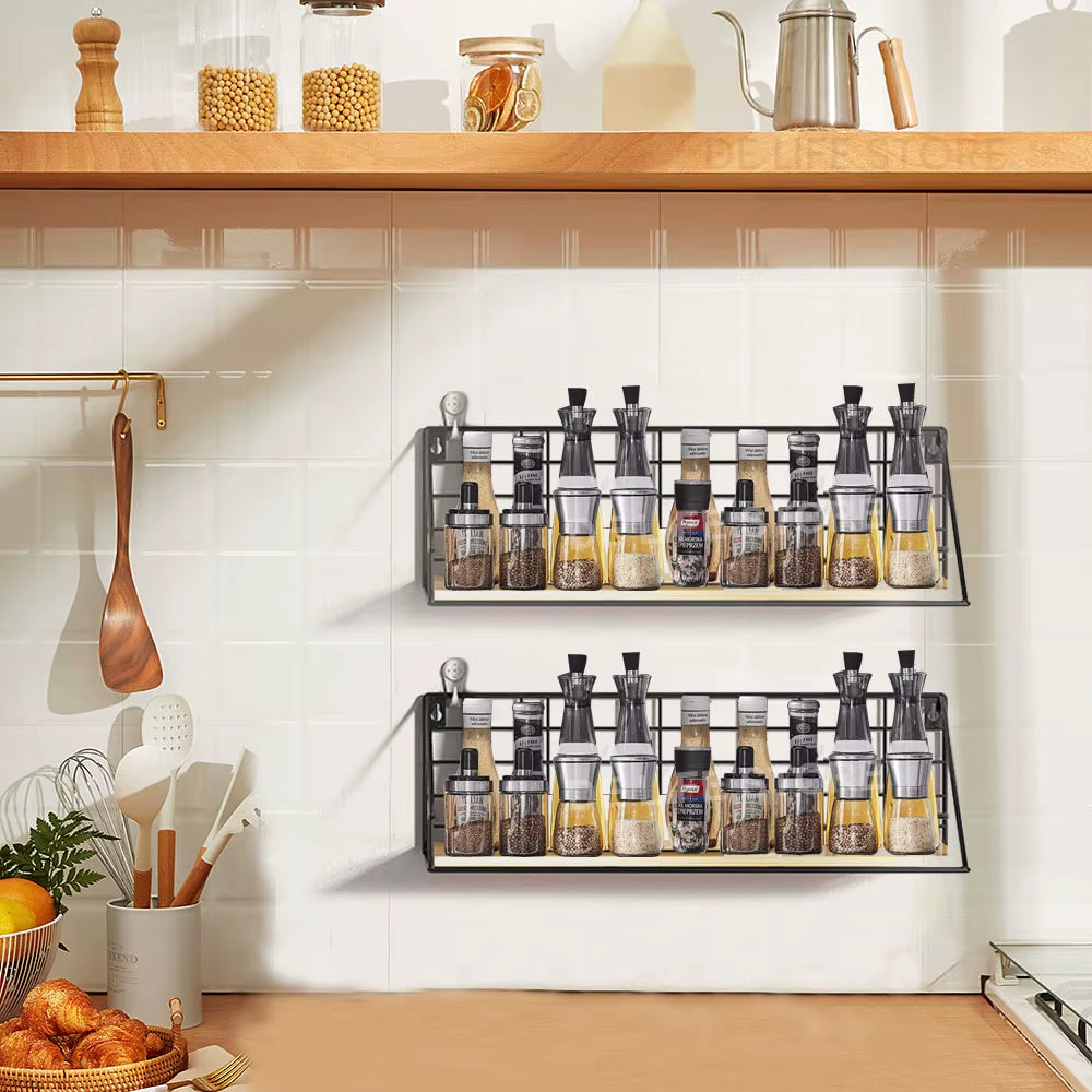 No-Drill Wooden Spice Rack (Adhesive)
