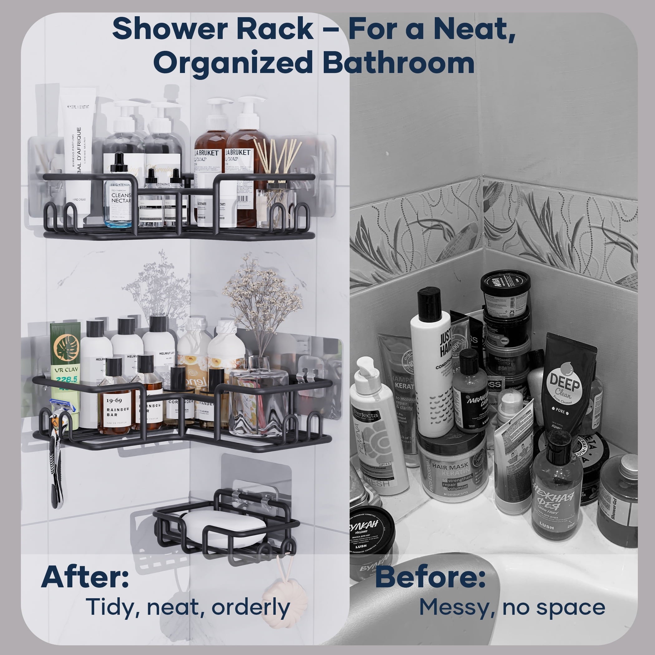 Adhesive Corner Shower Caddy (No Drill)