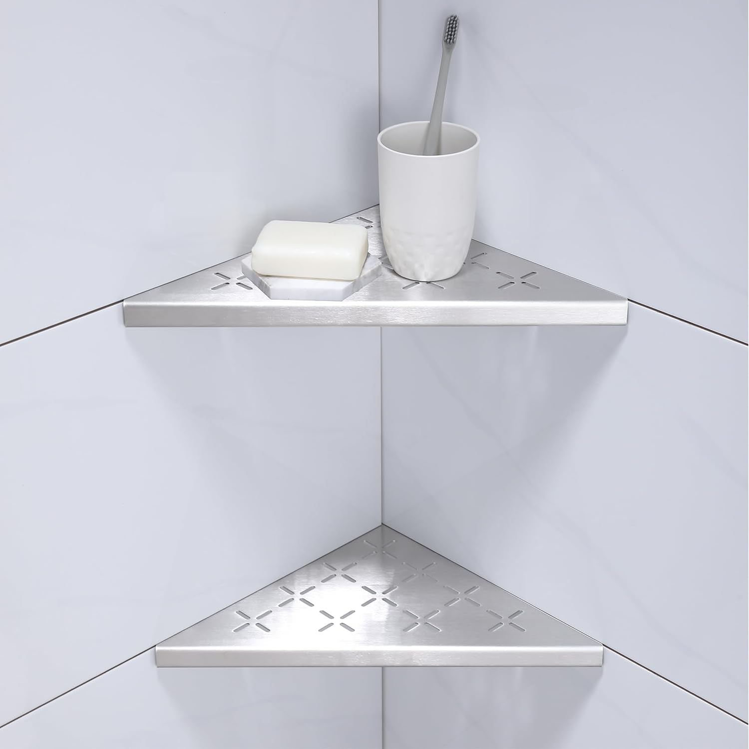 White 10" Corner Shower Shelf