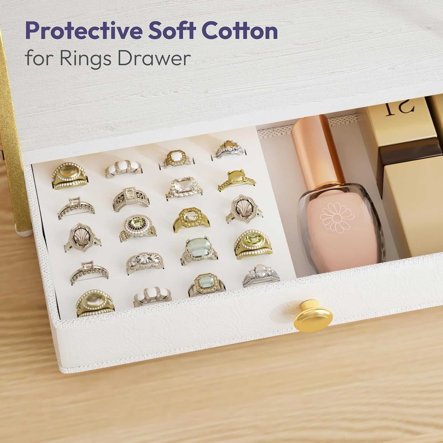 Earring Holder Organizer - Jewelry Organizer Stand with Necklace Hooks, Watch Rods, Nonwoven Drawer, Large Capacity Jewelry Display for Stud Earring Bracelet Necklace Ring, Gold
