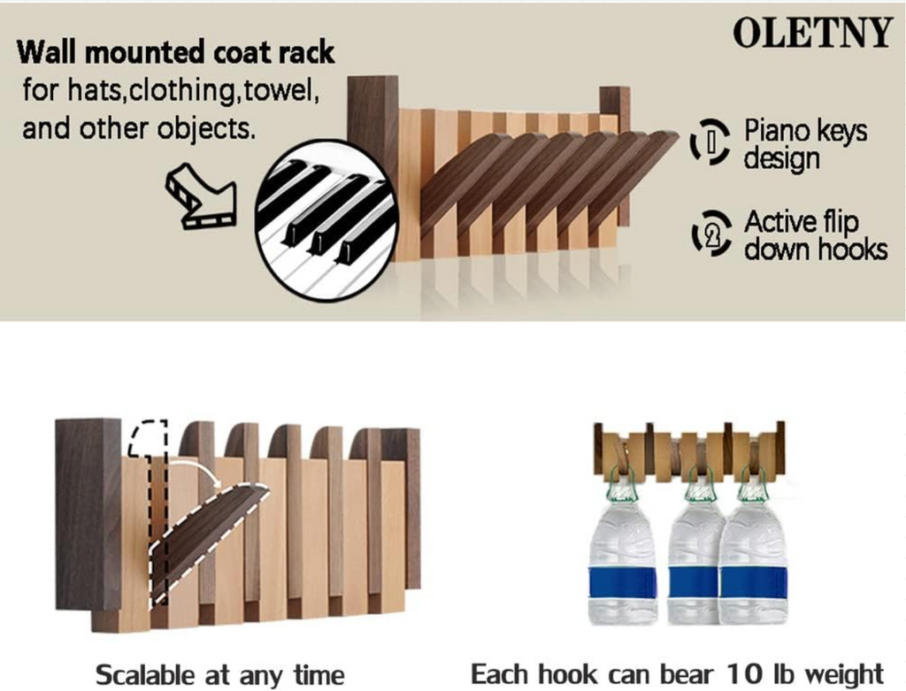 Wall-Mounted Coat Rack (Magnetic Hooks)