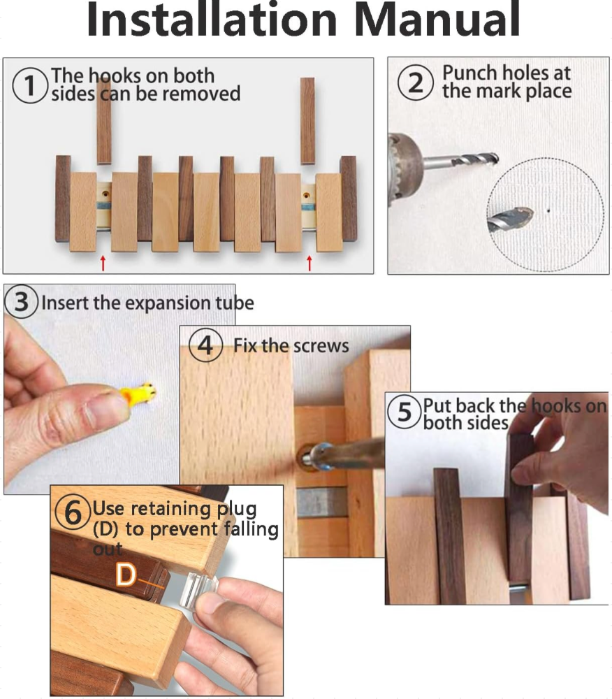 Wall-Mounted Coat Rack (Magnetic Hooks)