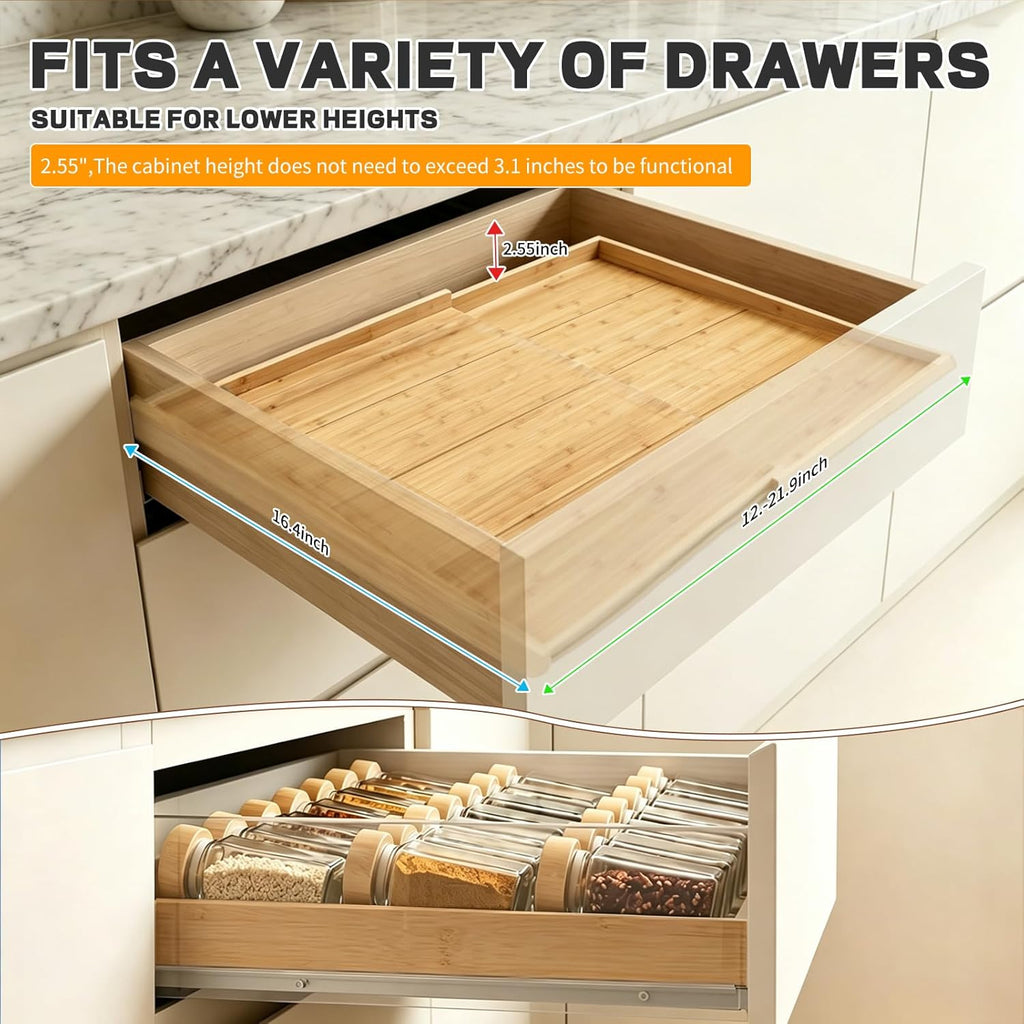 Expandable Bamboo Spice Drawer Organizer 