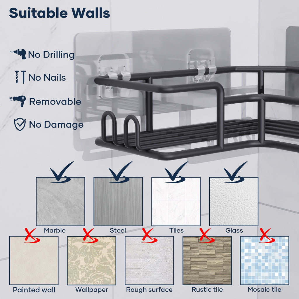 Adhesive Corner Shower Caddy (No Drill)