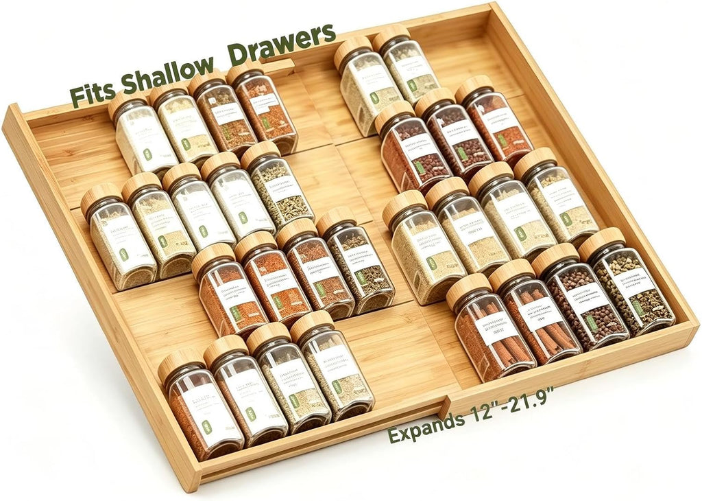 Expandable Bamboo Spice Drawer Organizer 