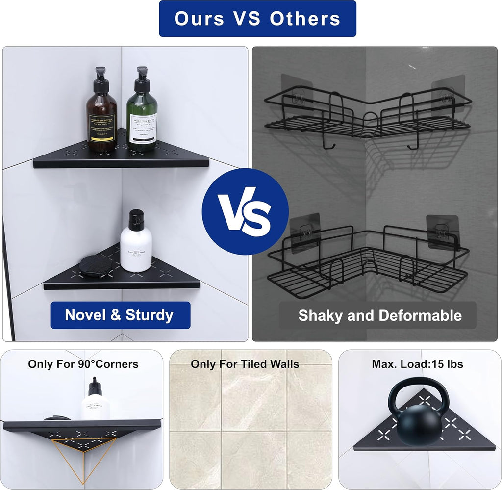 Black 10" Corner Shower Shelf