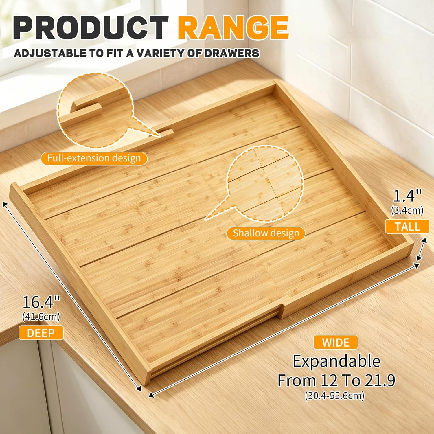 Expandable Bamboo Spice Drawer Organizer 