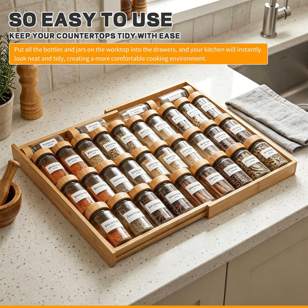 Expandable Bamboo Spice Drawer Organizer 